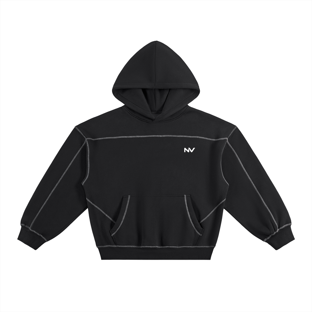 Contrast Stitched Hoodie Black