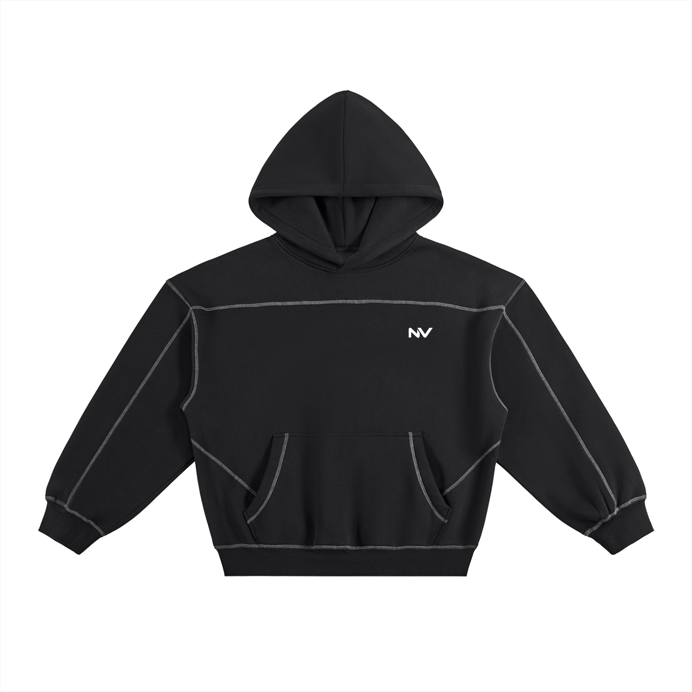 Contrast Stitched Hoodie Black